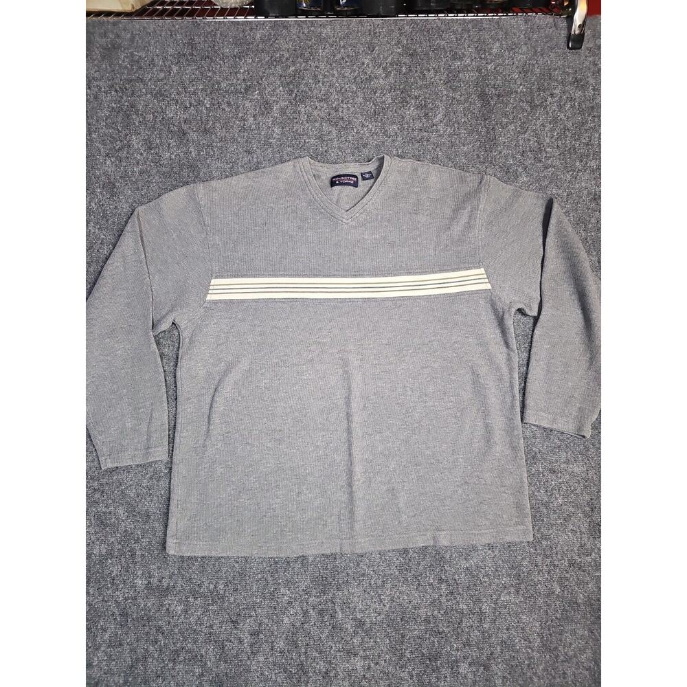 Roundtree Yorke Mens XL V-Neck Gray/White Sweatshirt Stripe